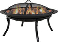 29-Inch Round Wood-Burning Portable Fire Pit Bowl with Spark Screen R401198