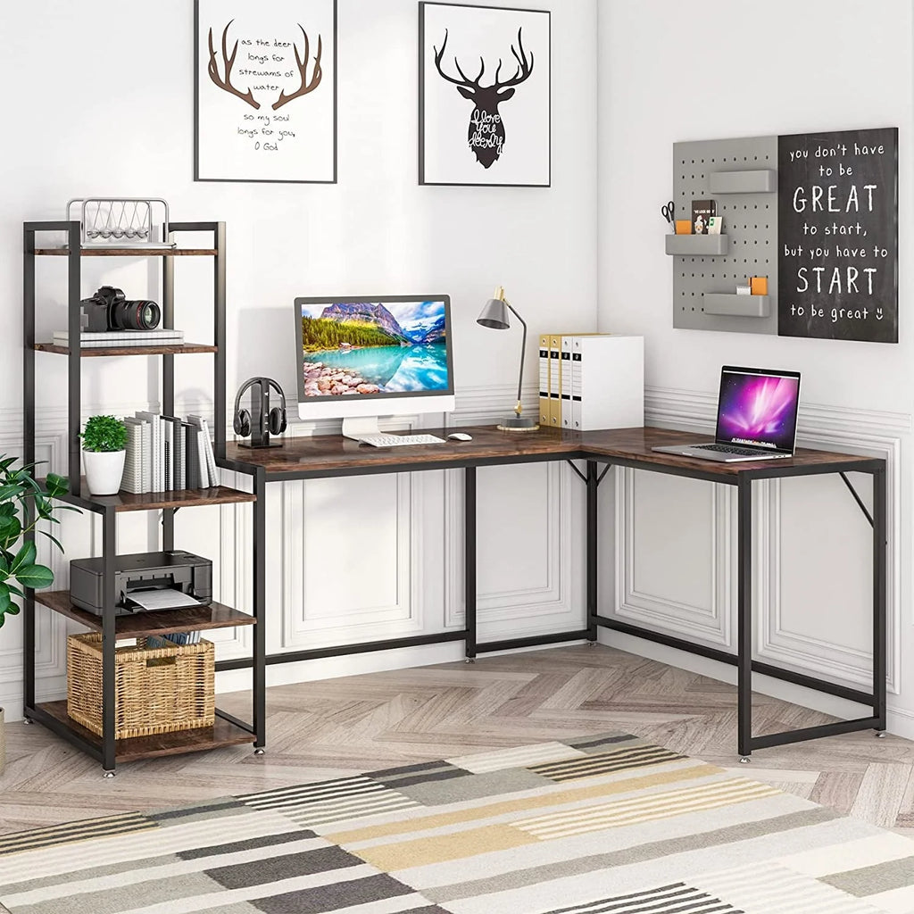 L-Shaped Computer Desk with Bookshelves U6024