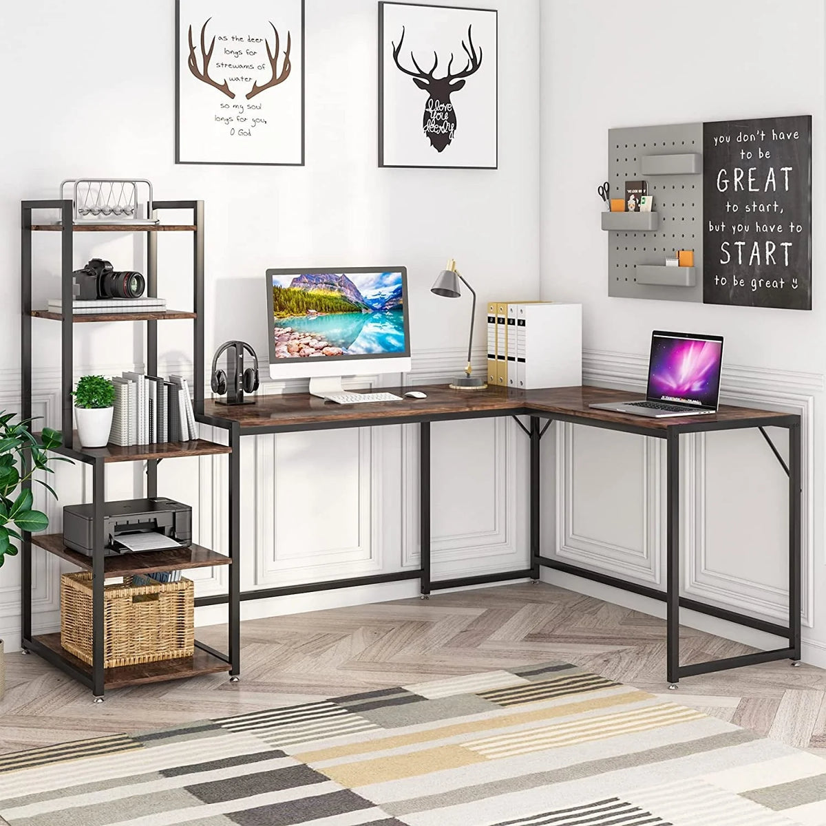 L-Shaped Computer Desk with Bookshelves U6024