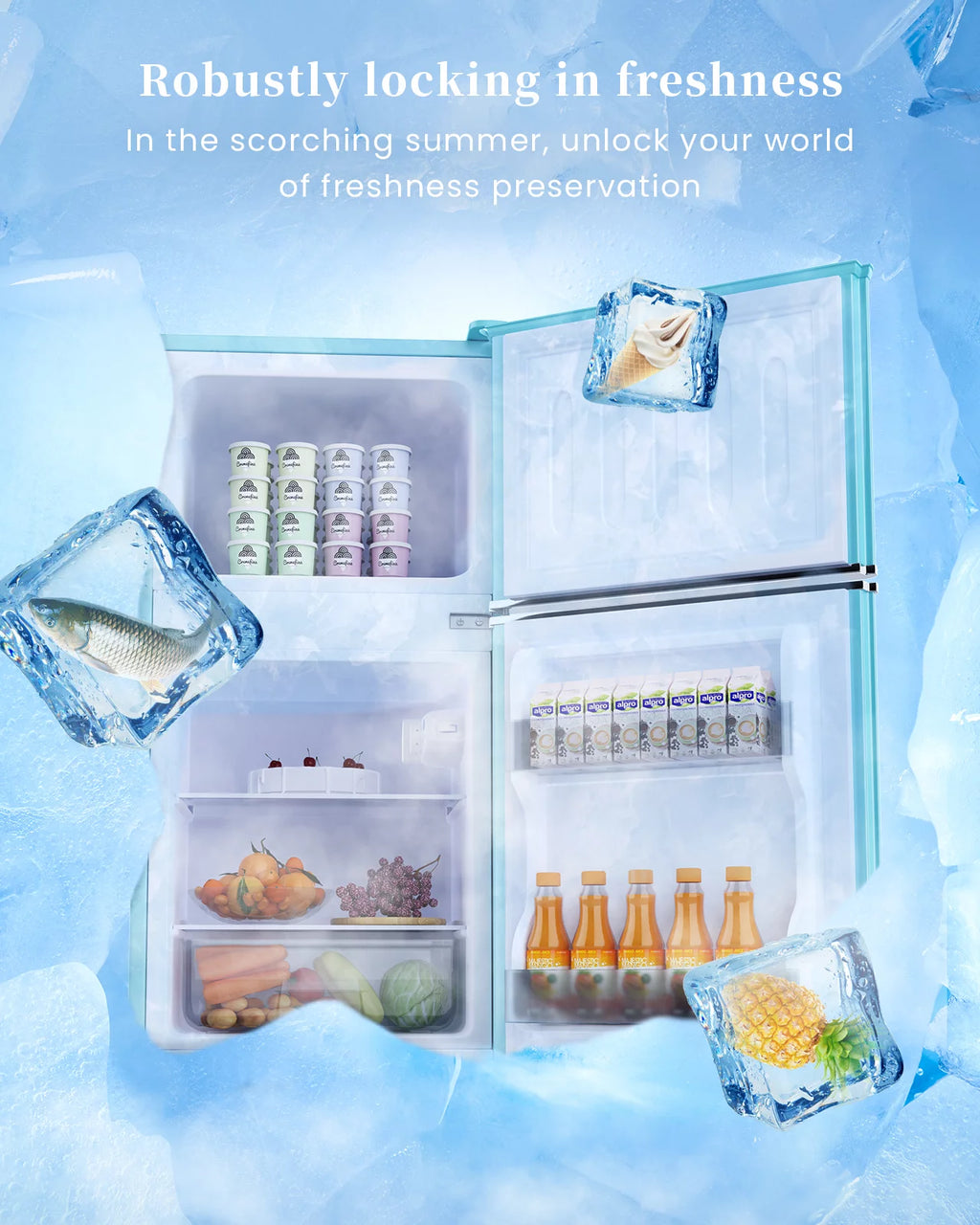 3.2 Cu.Ft 2 Doors Mini Fridge with Freezer, Blue A869