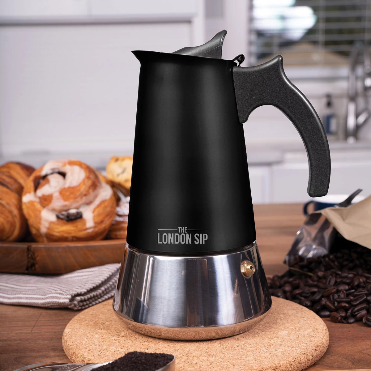 Matte Black Stainless Steel Stovetop Espresso Maker 10 Cup L245
