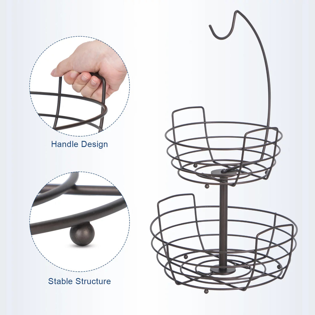 2 Tier Fruit Basket Bowl with Banana Holder T408539