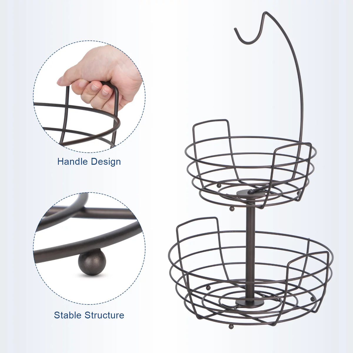 2 Tier Fruit Basket Bowl with Banana Holder T408539