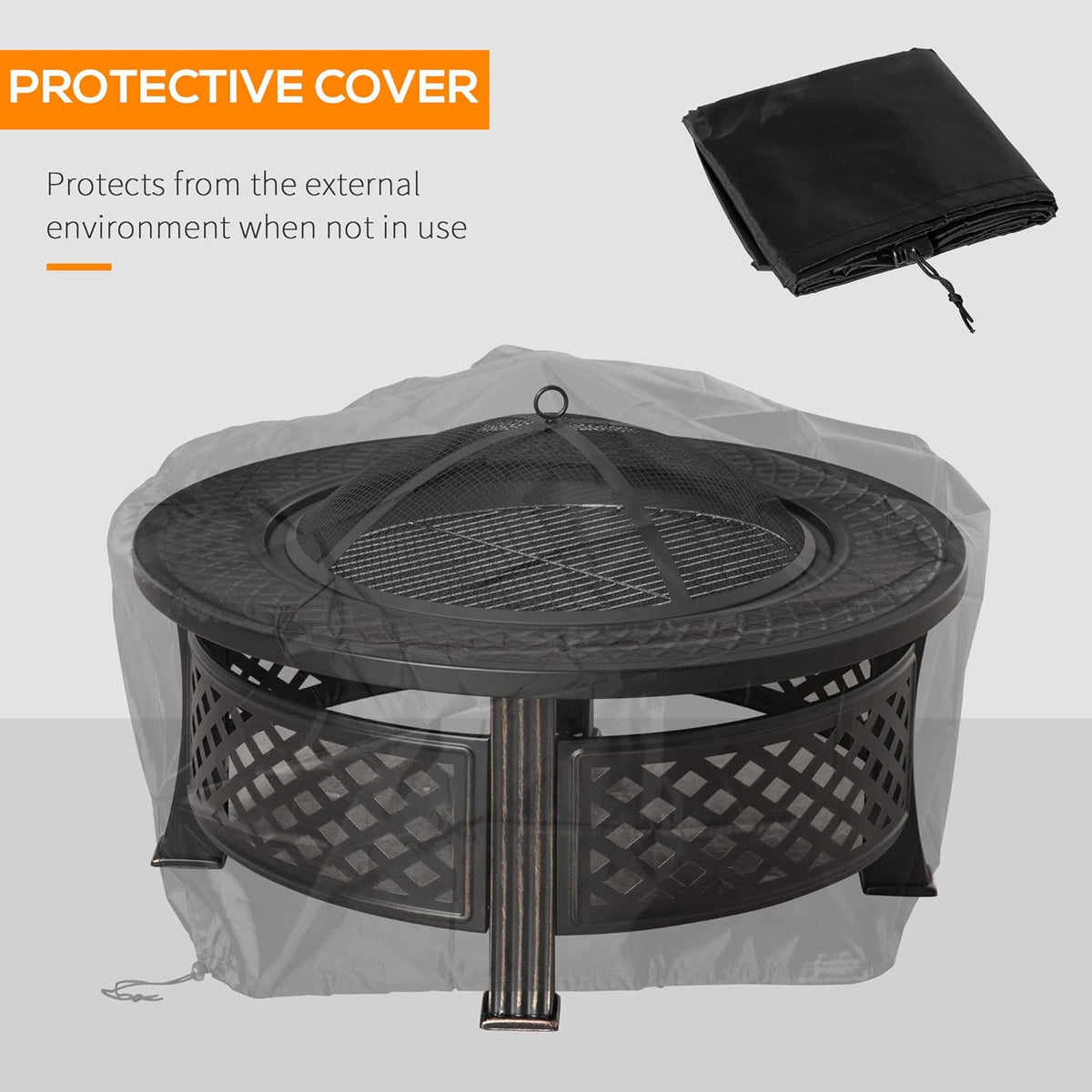 32 Outdoor Wood Burning Fire Pit with Grill, Spark Screen, Poker, Rain Cover, Black T5073