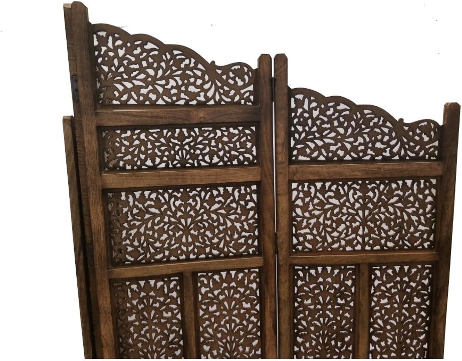 Hand Carved Foldable 4-Panel Wooden Room Divider V250504