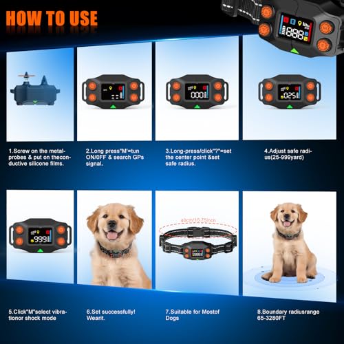 GPS Wireless Dog Fence, Adjustable 25-999 Yards Range, IPX7 Waterproof S773327