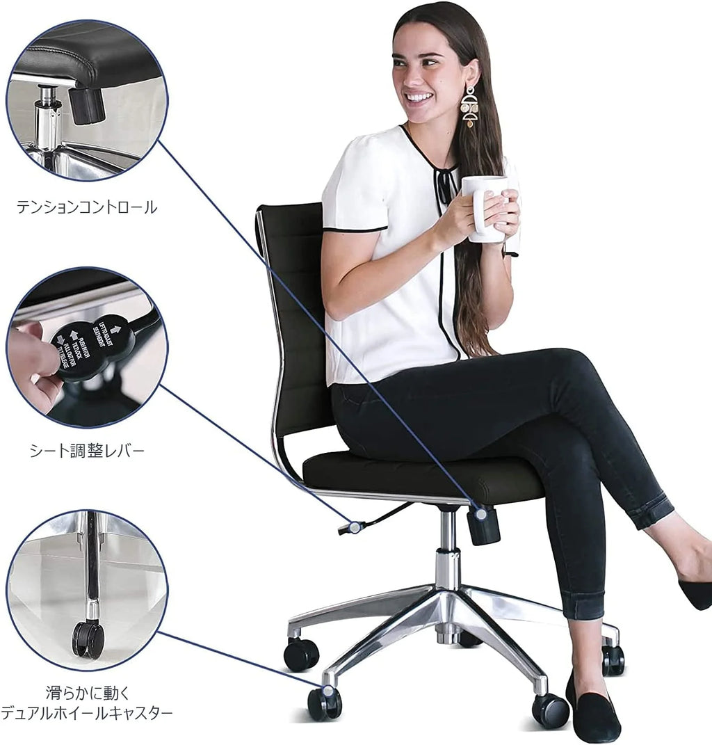 Black Ribbed Armless Swivel Chair A682