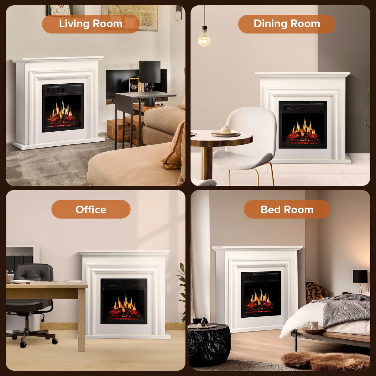 36" Freestanding Electric Fireplace with White Mantel V575637