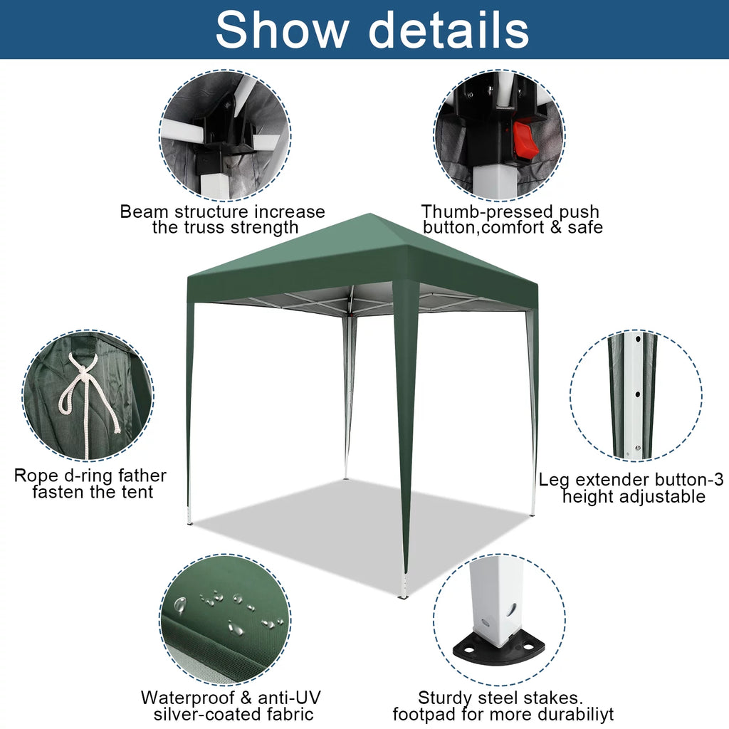 6.5 x 6.5ft Pop Up Gazebo Canopy Tent with 4 Sidewalls Green T91216