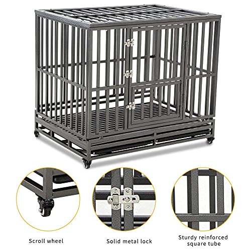 Heavy Duty Dog Cage Metal Kennel and Crate 42 inch Black B7954