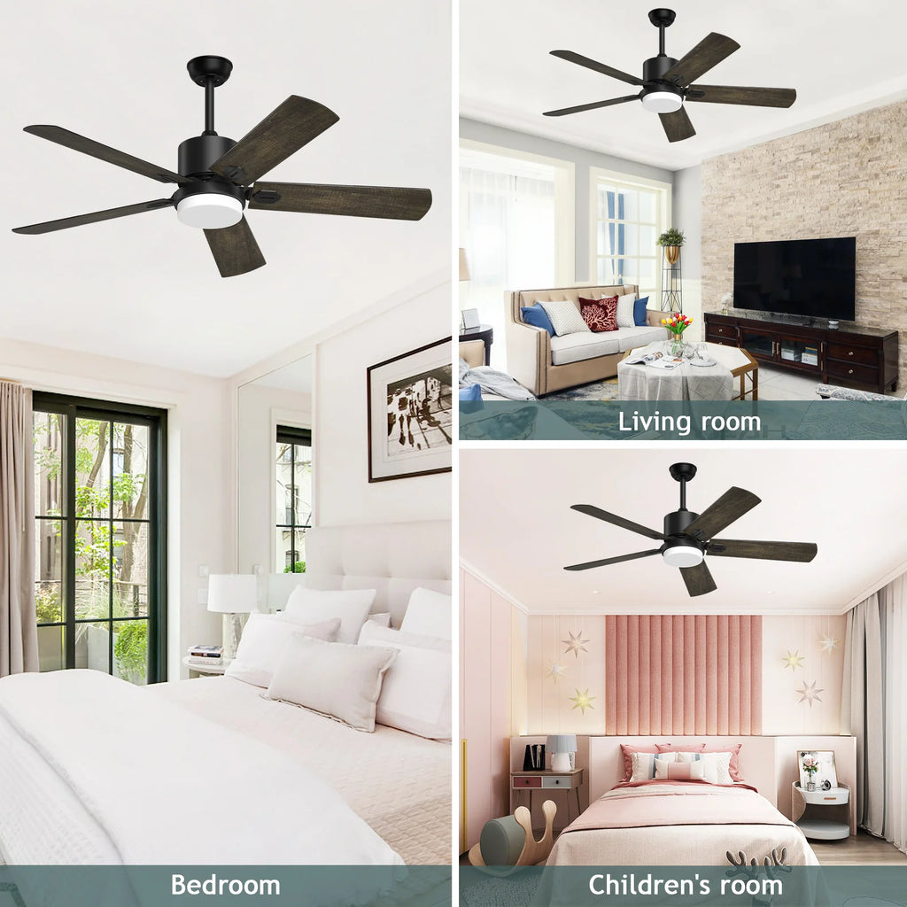 Ceiling Fan with Light and Remote Control, 52 '' 6-Speed Reversible 5 Wood Blades C25541
