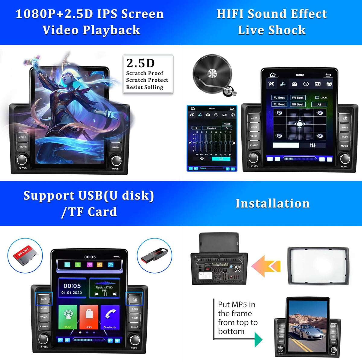Double Din Car Stereo with Bluetooth and Backup Camera O7872