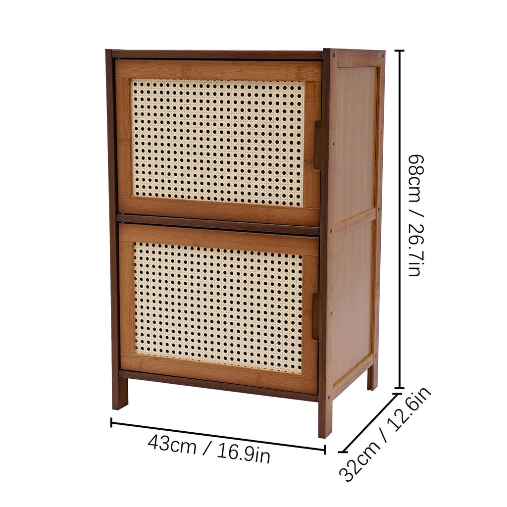 Dark Brown Rattan Nightstand with Door Drawer Y98130