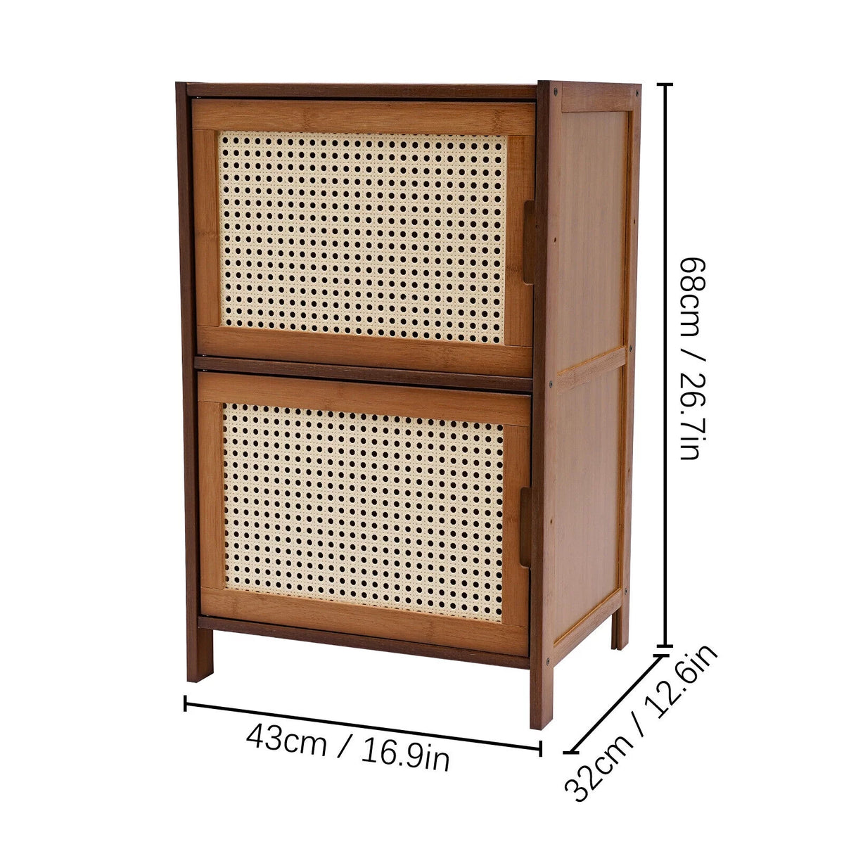 Dark Brown Rattan Nightstand with Door Drawer Y98130