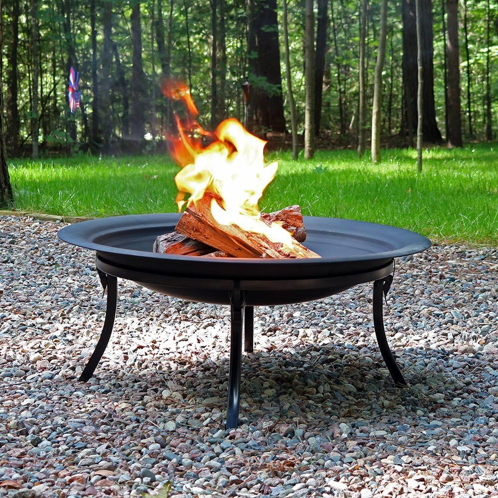 29-Inch Round Wood-Burning Portable Fire Pit Bowl with Spark Screen R401198