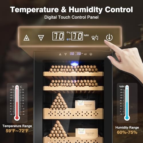Electric Cooler Cabinet 35L with Temperature and Humidity Control, Spanish Cedar Wood Shelves and Safety Lock S887