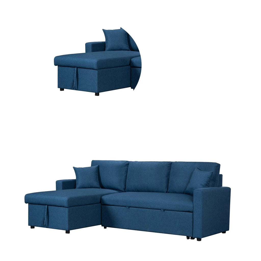 82 Inch Sleeper Sectional Sofa Bed with Storage Chaise, Blue O74608