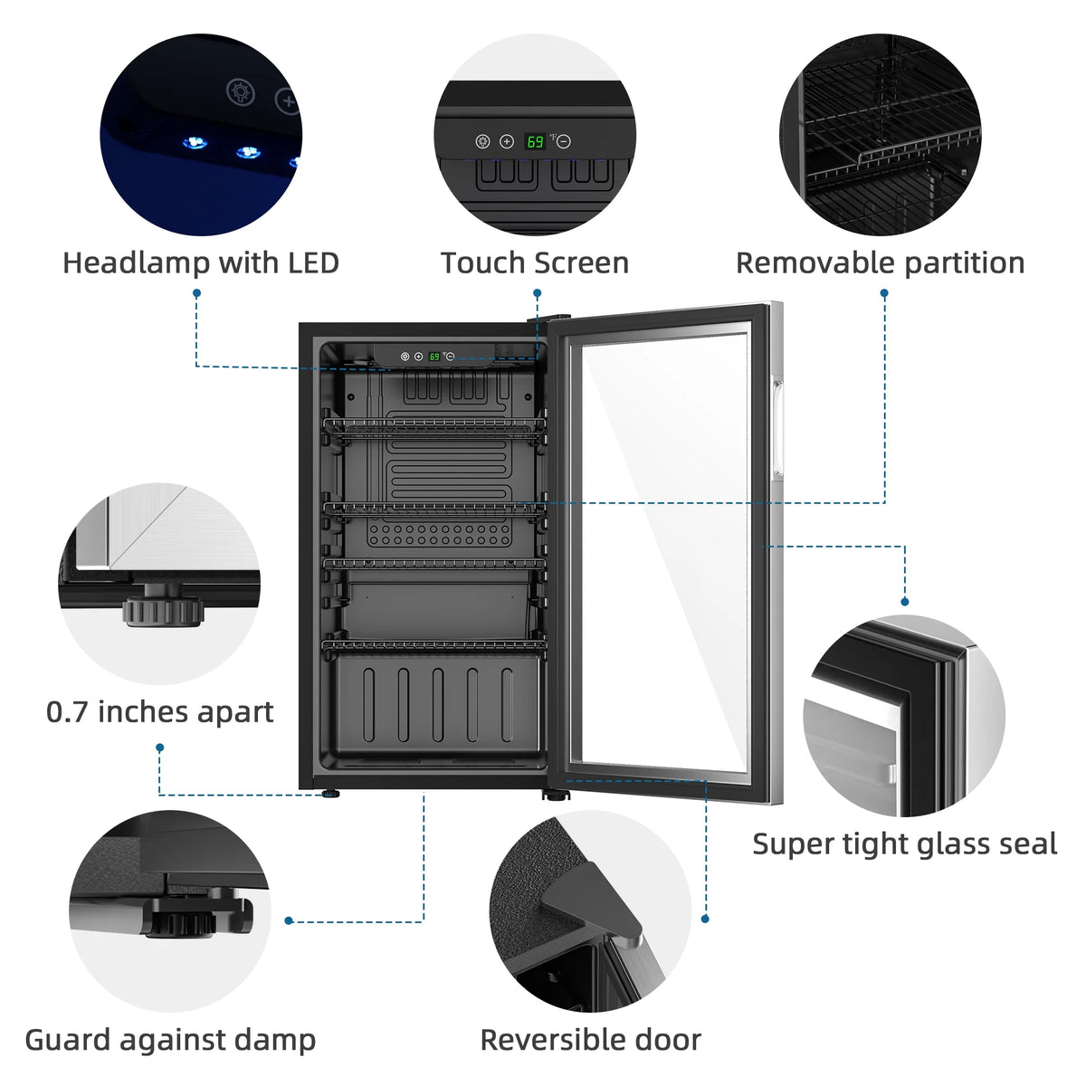 Compact Freestanding Beverage Refrigerator with Glass Front Door B308