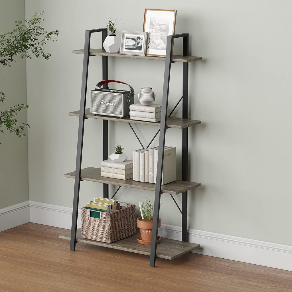4-Tier Wooden and Metal Ladder Shelf Bookshelf C951562