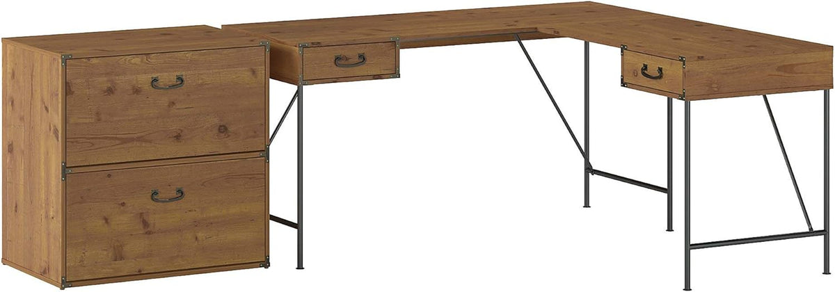 L Shaped Writing Desk with 2 Drawer File Cabinet, 60W W72270