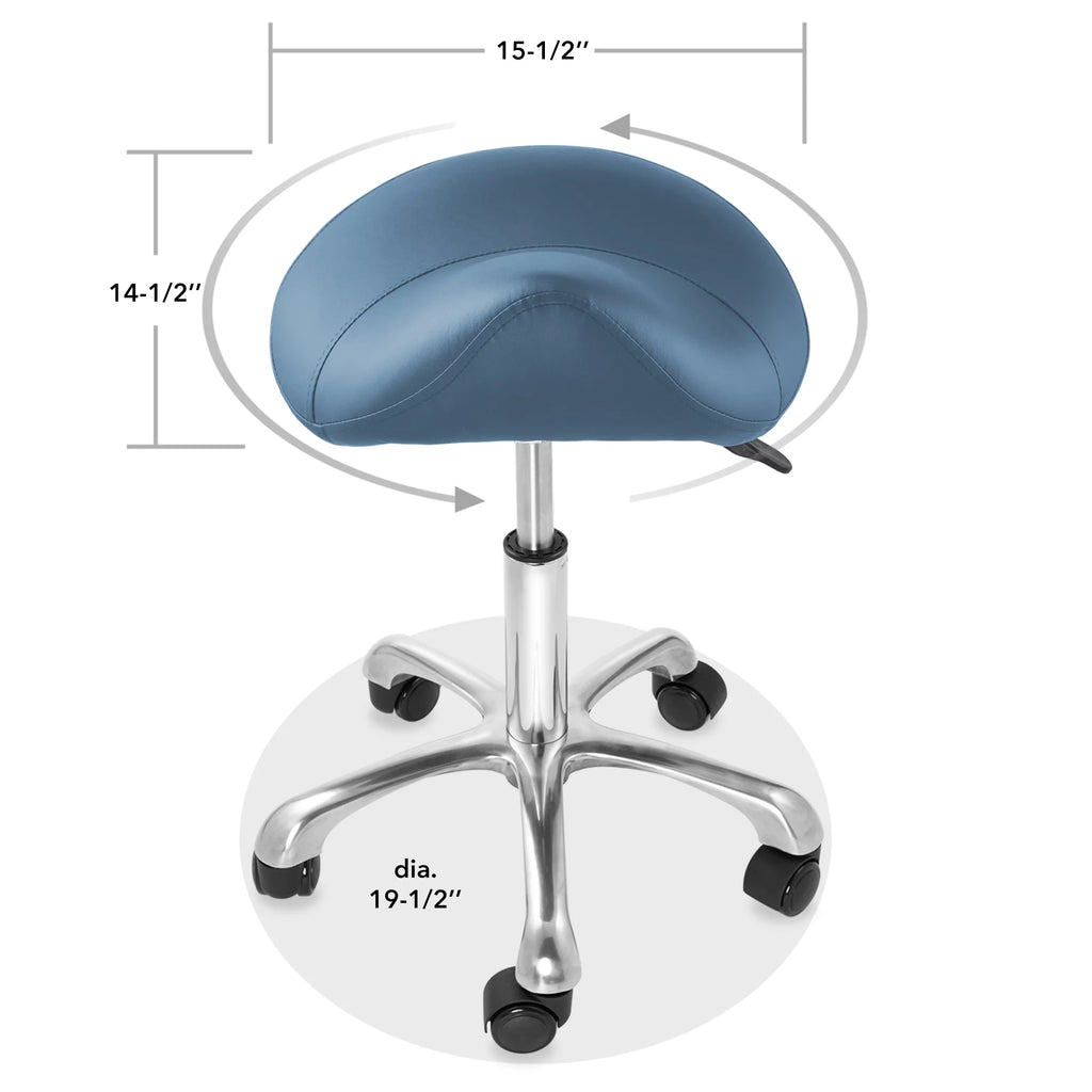 Blue Adjustable Hydraulic Saddle Stool with Swivel Wheels F3556