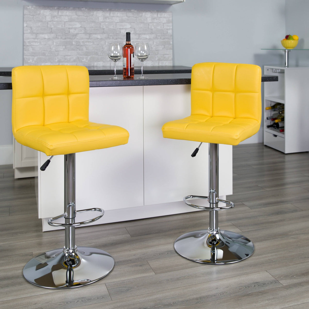 Green Quilted Vinyl Adjustable Height Barstool Set of 2 I3865