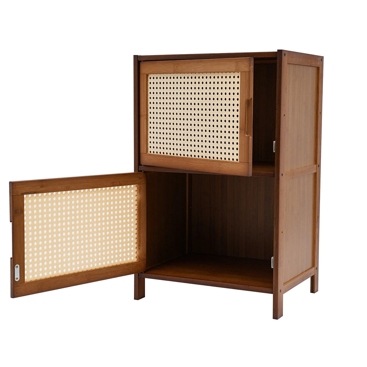 Dark Brown Rattan Nightstand with Door Drawer Y98130