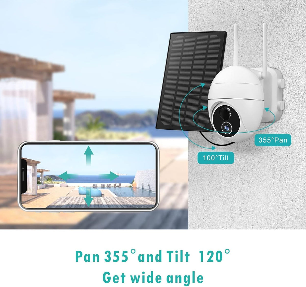 Solar Security Camera Wireless WiFi PTZ 1080P HD IP65 Waterproof B45866