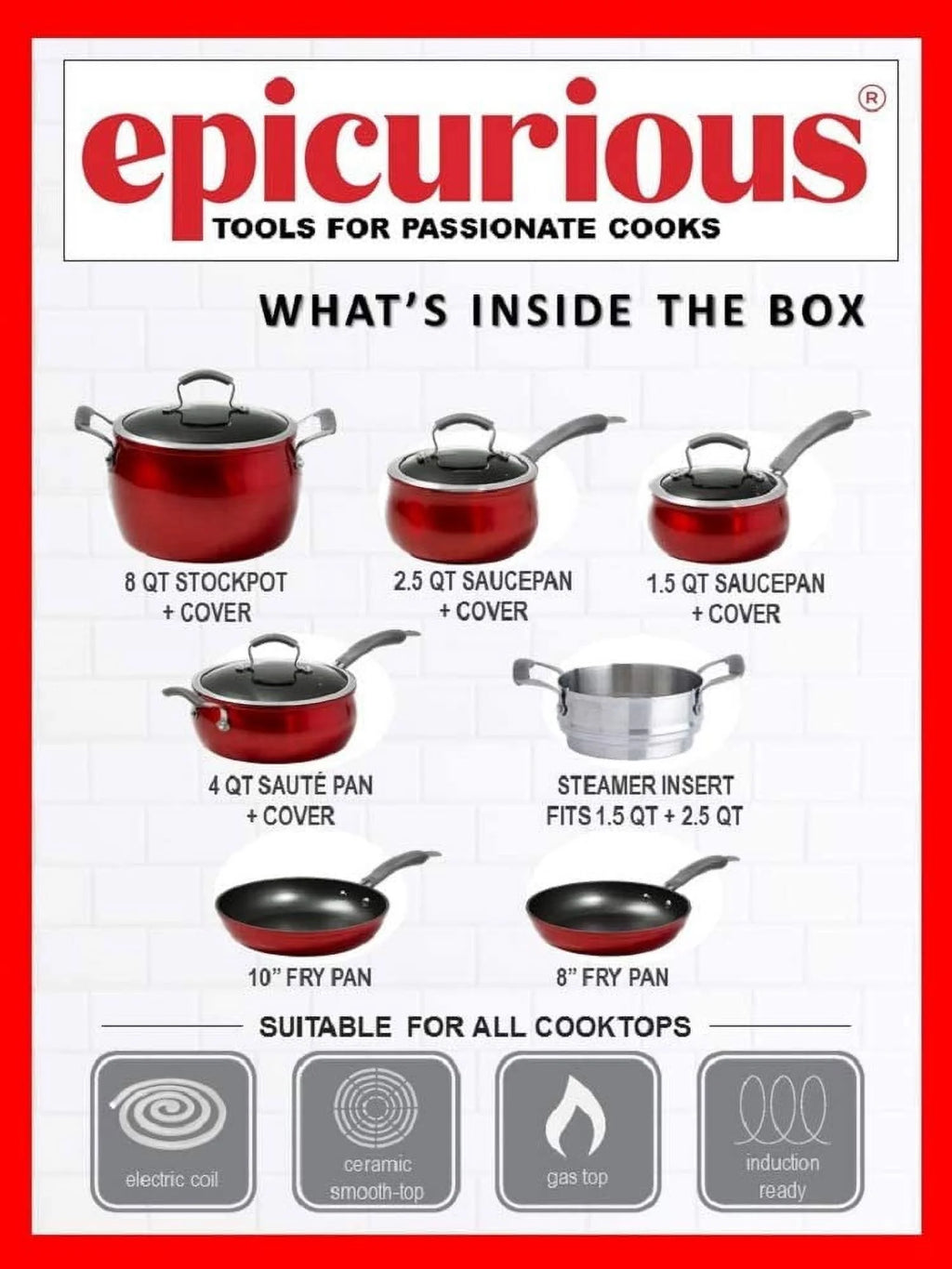 11 Piece Red Non-stick Aluminum Cookware Set P98727