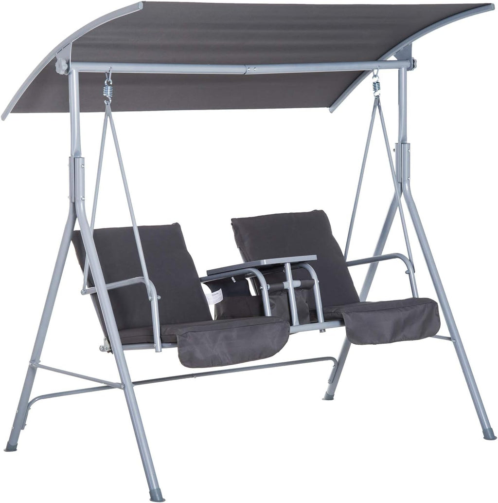 2 Person Covered Swing with Canopy, Table and Storage Console, Beige S263084