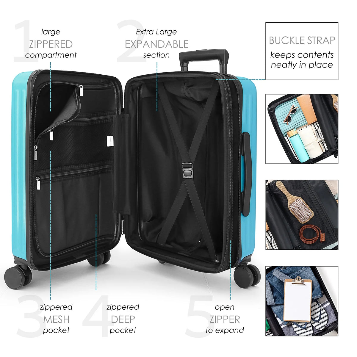 20 inch Hardside Expandable Carry-On Luggage with Front Pocket D37560