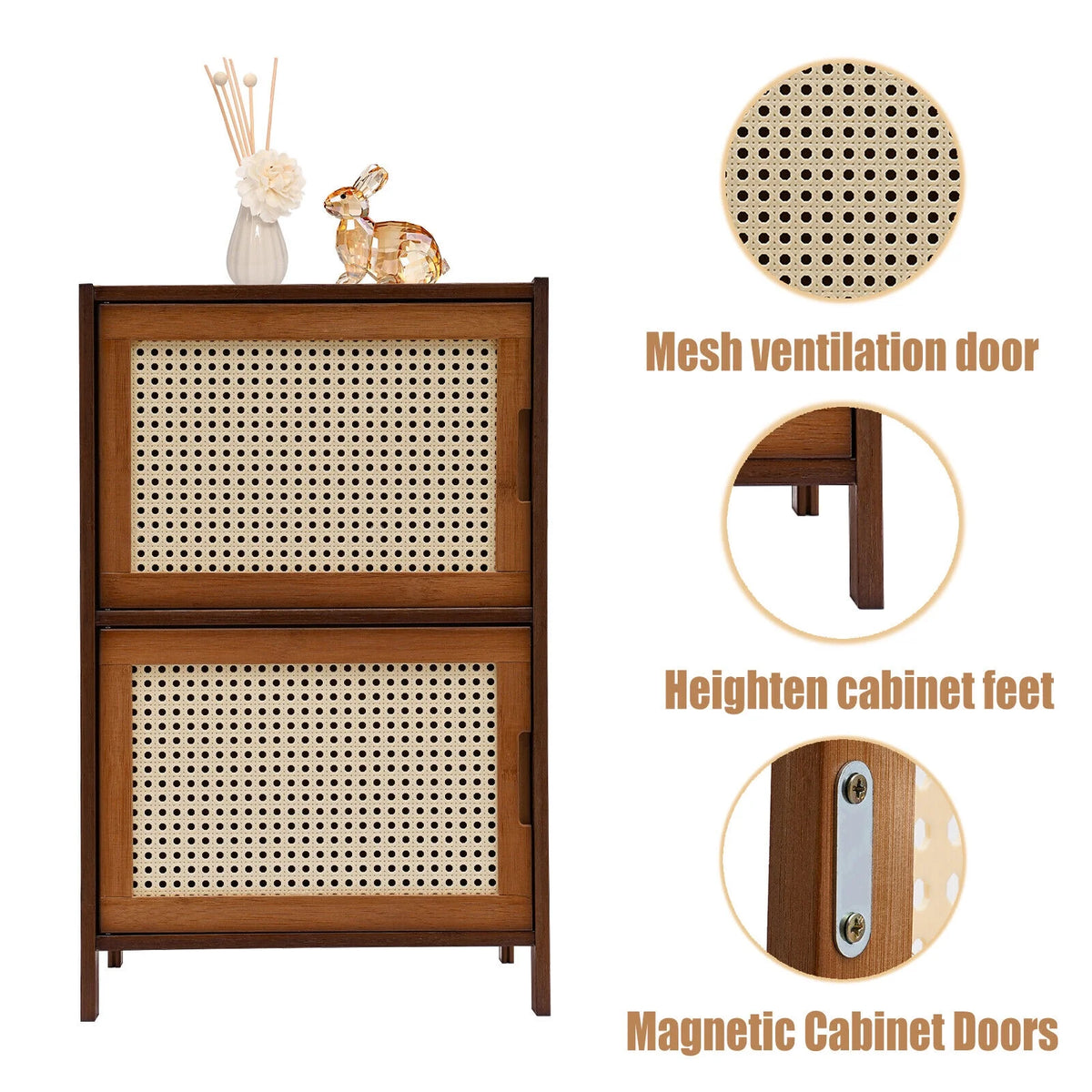 Dark Brown Rattan Nightstand with Door Drawer Y98130