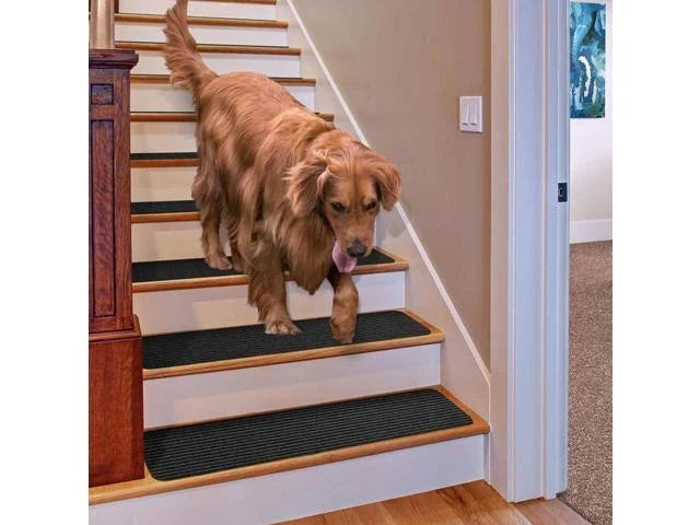 Set of 12 Skid-Resistant Carpet Stair Treads Smokey Black 9 in. x 36 in. V105802
