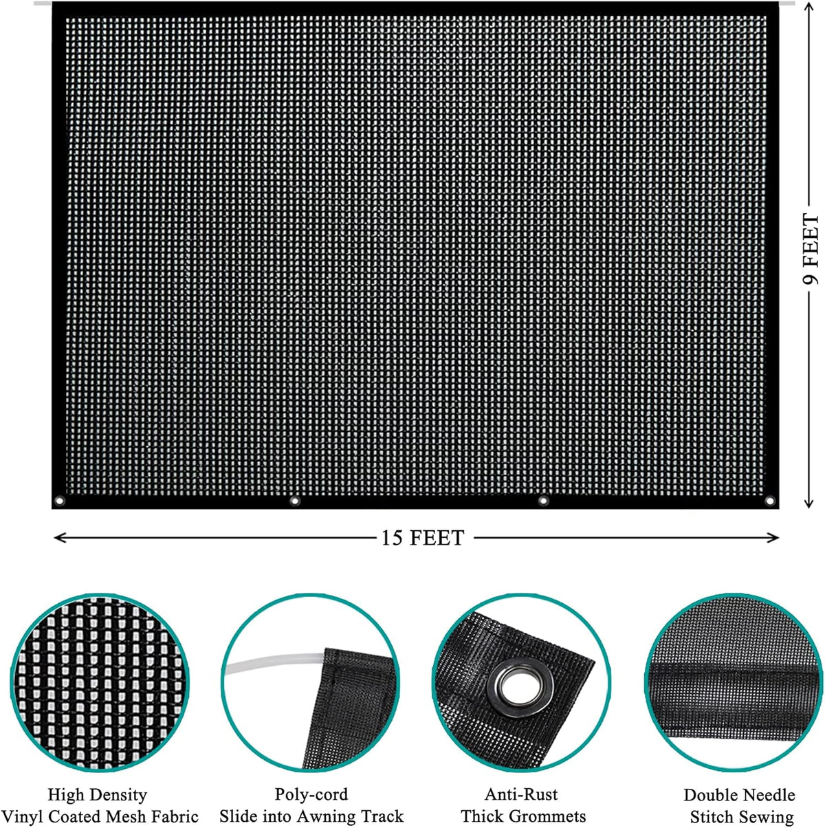 7' X 15' Black Mesh Awning Sun Shade Screen X470