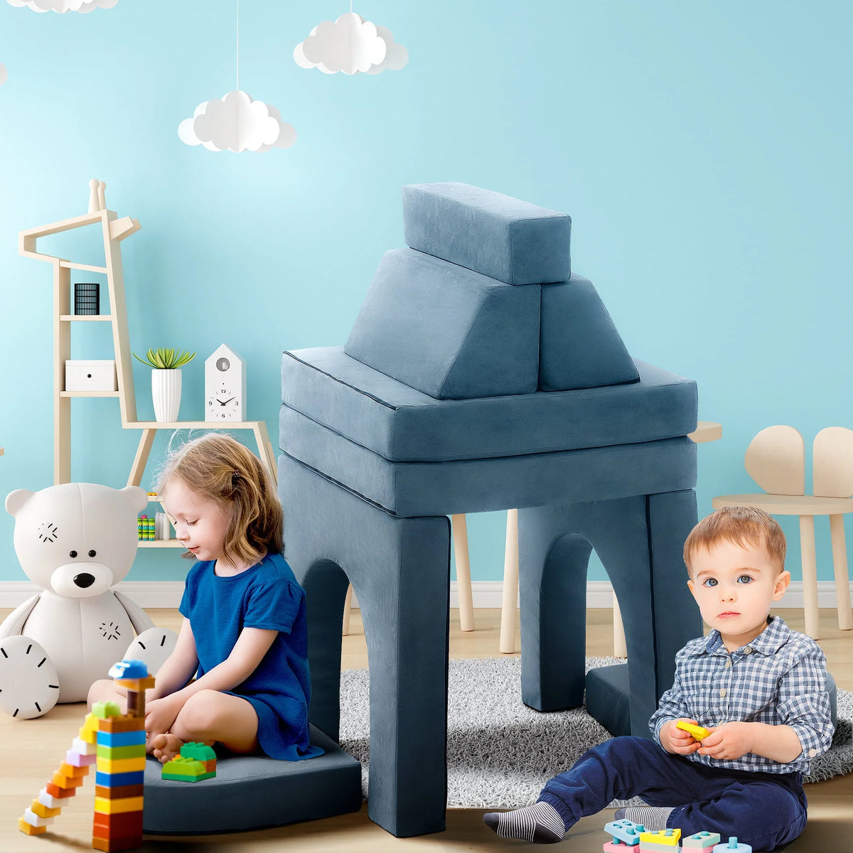 Gray 9-Piece Kids Play Couch D6812
