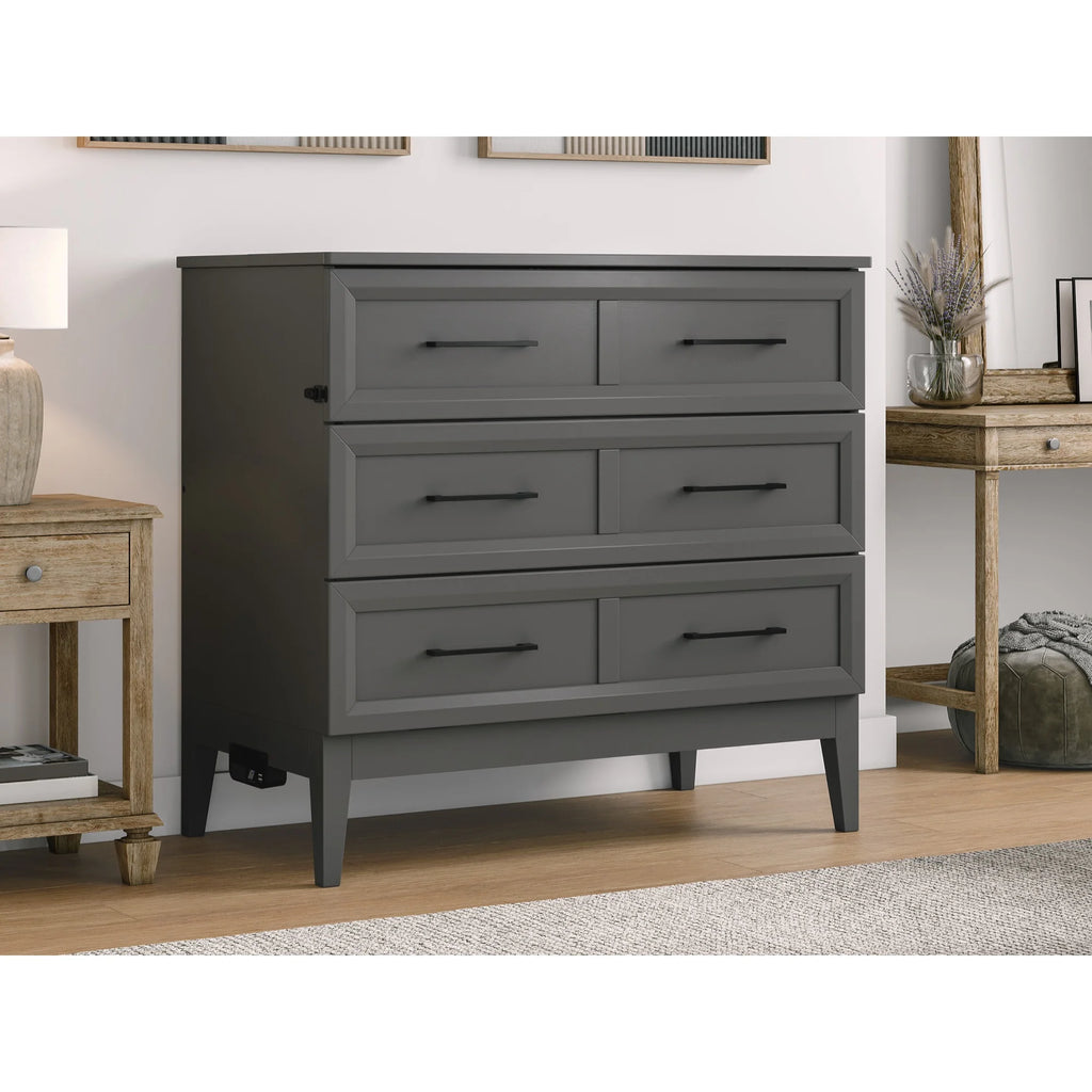 Twin Murphy Bed Chest with Mattress in Gray T253811