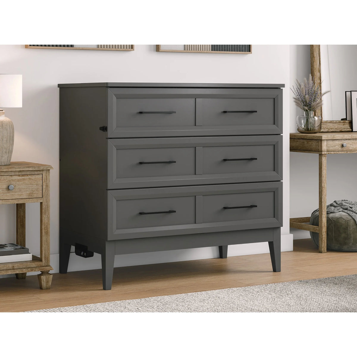Twin Murphy Bed Chest with Mattress in Gray T253811
