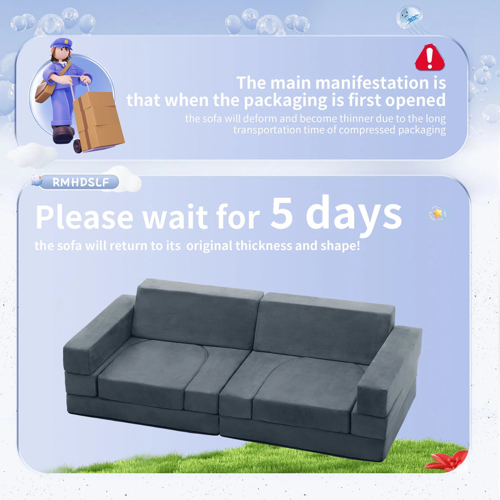Gray 9-Piece Kids Play Couch D6812
