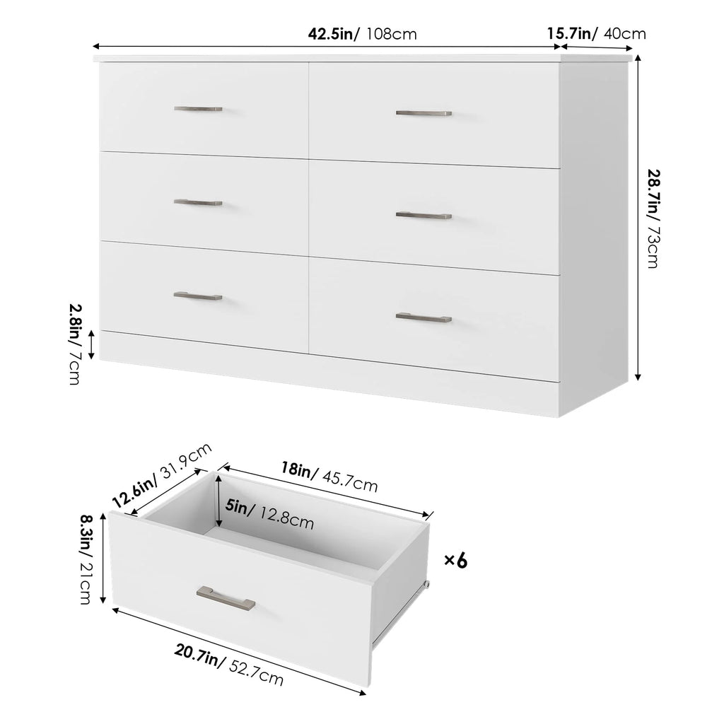 White 6 Drawer Wood Dresser E9851