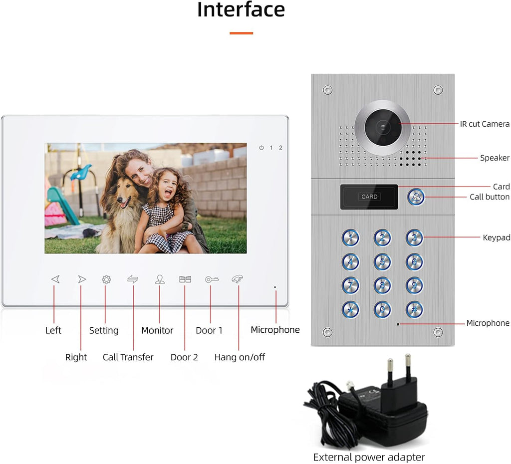 7 Inch Wired Video Doorbell 960P Camera IP65 Waterproof F4173