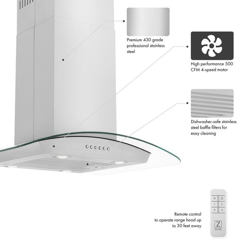 30 in. 400 CFM Convertible Island Mount Range Hood in Stainless Steel C4102