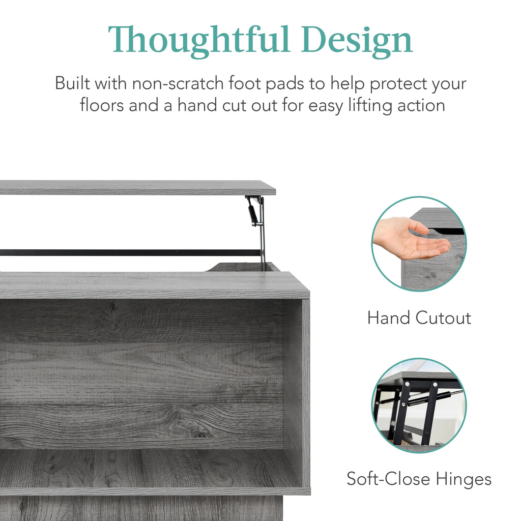 Square Rustic Modern Lift Top Coffee Table with Cubby N611