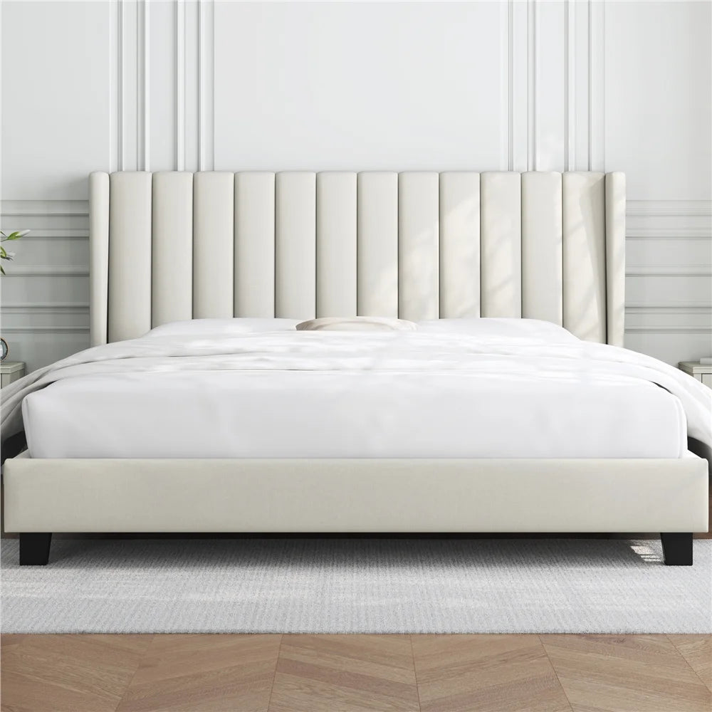Queen Platform Bed with Upholstered Headboard D879558