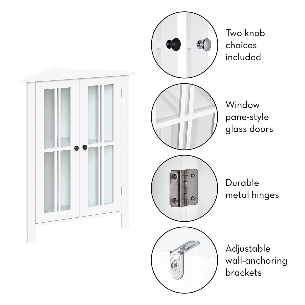 White Two-Door Wood Corner Cabinet R3495