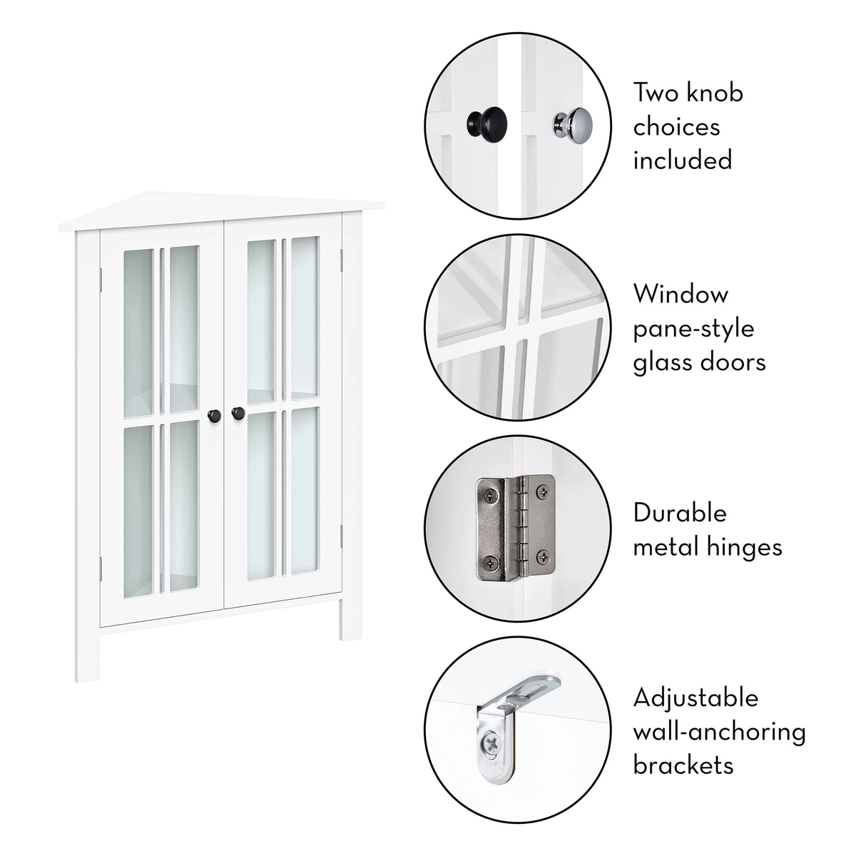 White Two-Door Wood Corner Cabinet R3495