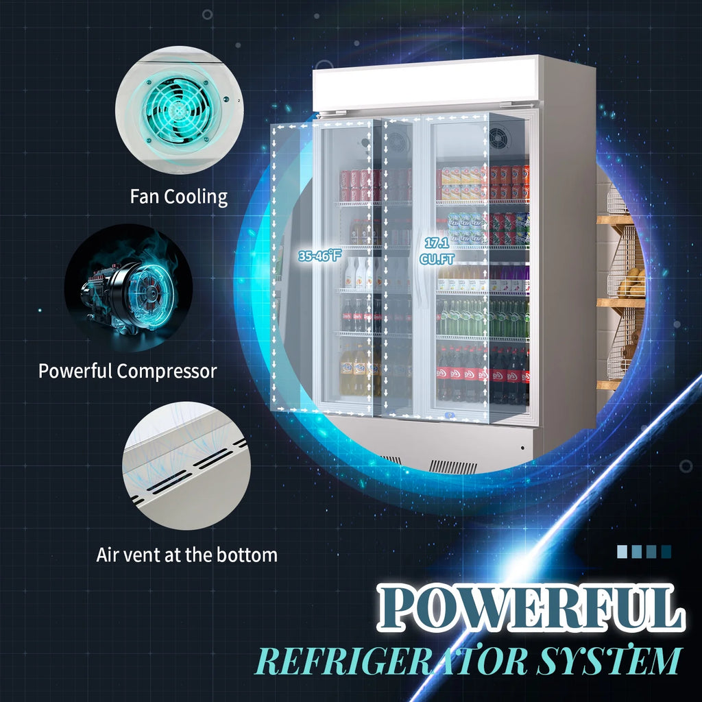 38'' 17.1 Cu.Ft Upright Beverage Display Refrigerator with 2 Glass Doors V8174