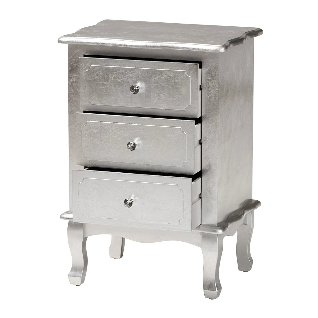 Silver Finished Wood 3-Drawer End Table O60516