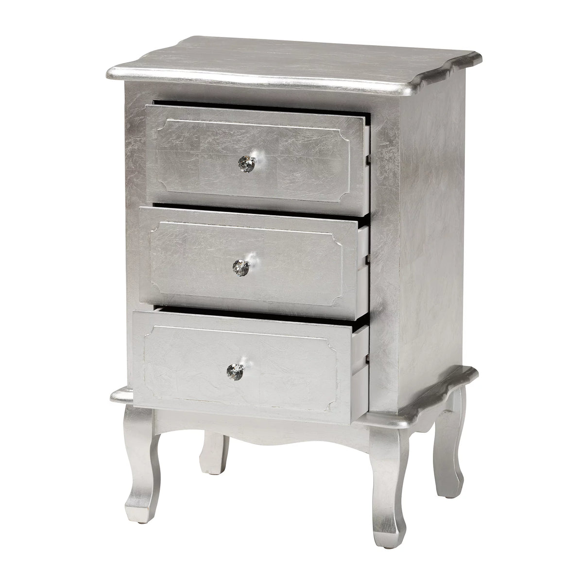 Silver Finished Wood 3-Drawer End Table O60516