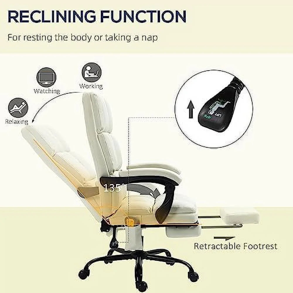 Cream White Massage Office Chair with USB Port and Footrest V507441