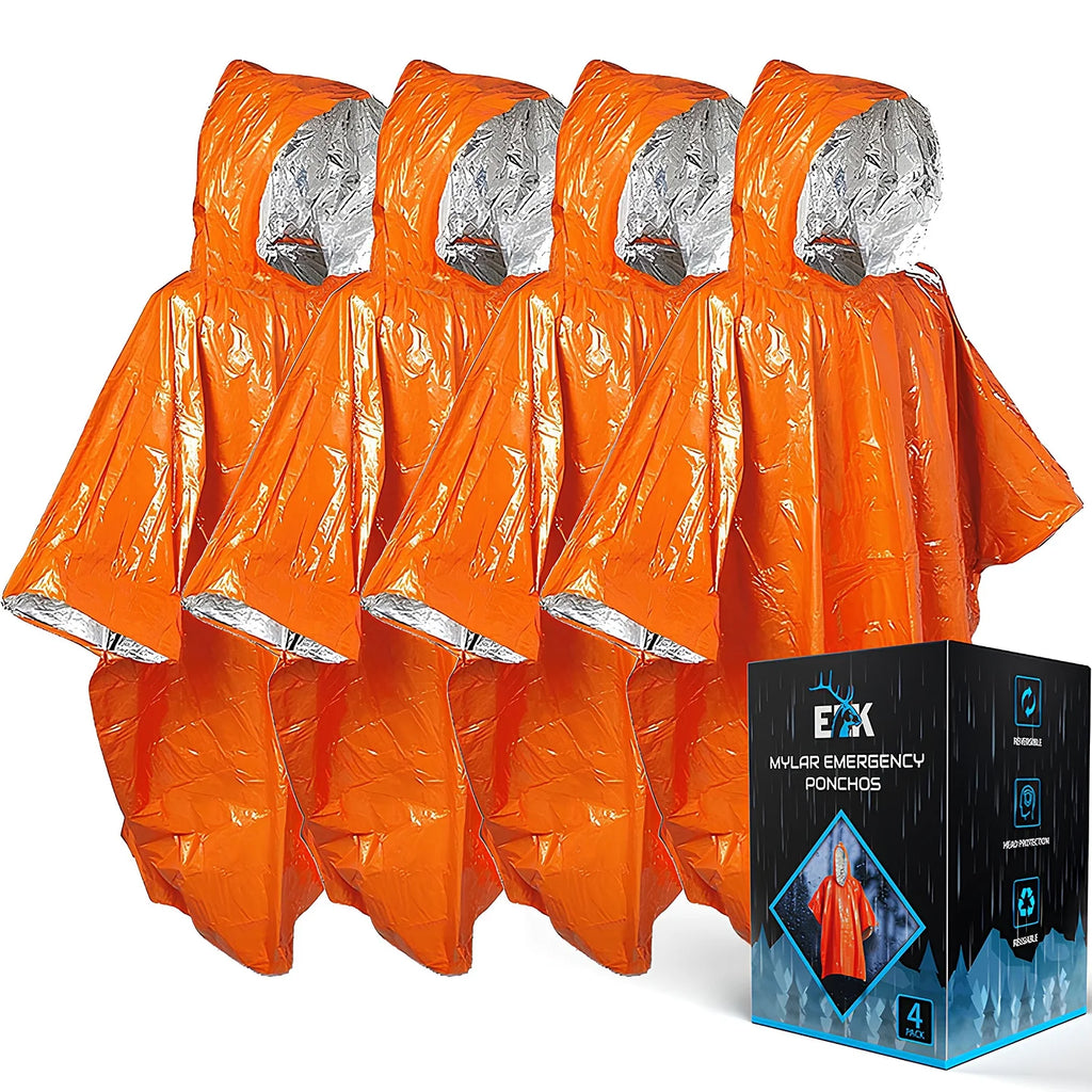 Emergency Poncho 4-Pack Mylar Reversible Thermal Raincoat Blanket T217